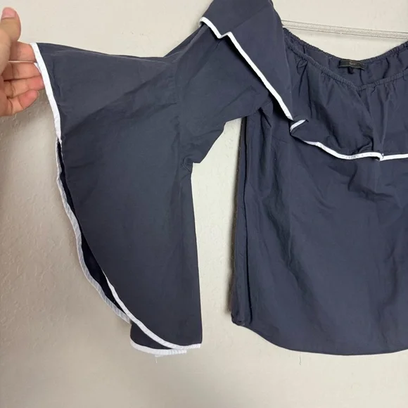 MaxSport Off The Shoulder Poplin Ruffle Frill Sleeve Top Dark Gray Size XL - Picture 4 of 5